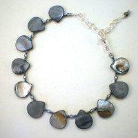 Adjustable Steel Blue Mother-of-pearl Anklet - Thumbnail 2