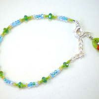 Adjustable Aqua and Lime Green Anklet with Flip Flop Charm - Thumbnail 2