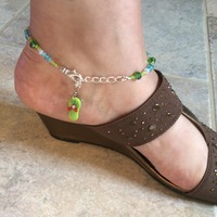 Adjustable Aqua and Lime Green Anklet with Flip Flop Charm - Thumbnail 3