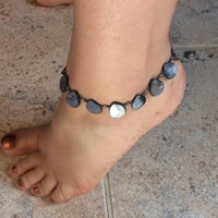 Adjustable Steel Blue Mother-of-pearl Anklet - Thumbnail 1
