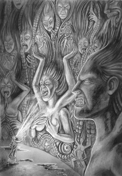LEAGUE OF ELDER  "Cylinderof Ugly Faces"  INTERIOR PUBLISHED ILLUSTRATION ARTWORK 