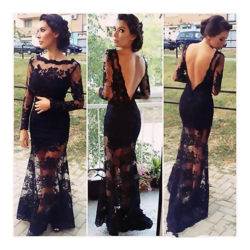 Black Long Sleeve Lace Overlay Floor 