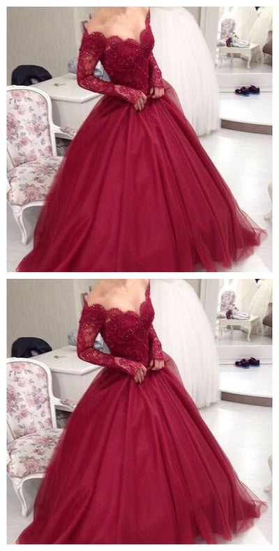 Long Prom Dress,Charming Prom Dress,Long Sleeve Tulle Evening Dress,Women Dress