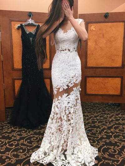 Lace White Prom Dress Long Mermaid Sexy Prom Gowns