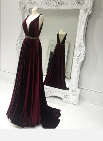 Burgundy Formal Prom Dress , V-Neck Prom Dress,Long Prom Dresses,Charming Prom Dresses,Evening Dress Prom Gowns