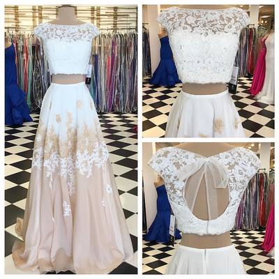 Two Piece Long Floor Length Prom Dress with Open Back Plus Size Teens Formal Gown