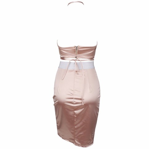 Pink Elegant Satin Cut Out Two Pieces Set