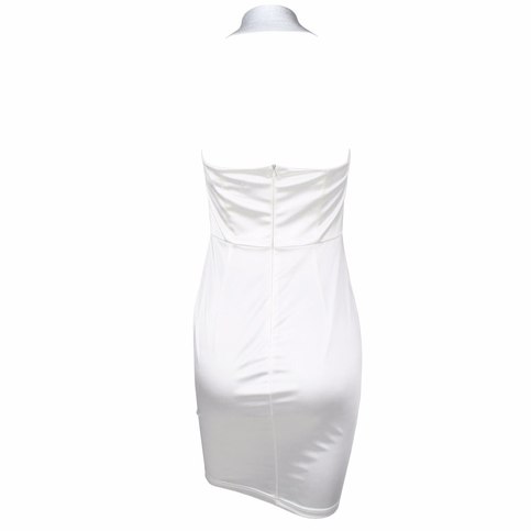 White Elegant Sparkly Satin Halter Dress