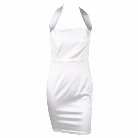 White Elegant Sparkly Satin Halter Dress