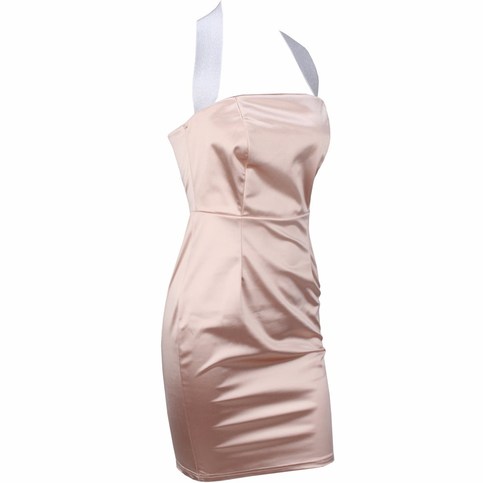 Pink Elegant Sparkly Satin Halter Dress