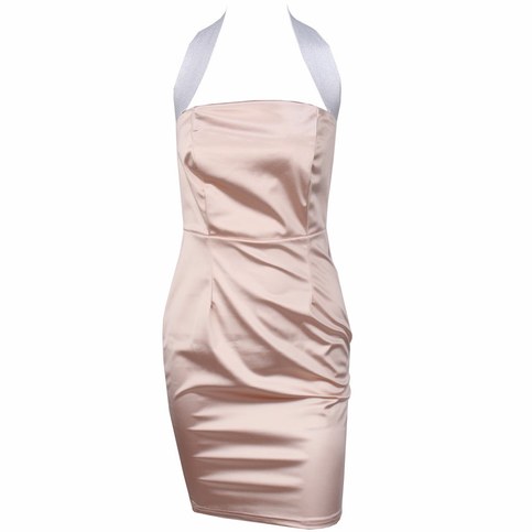 Pink Elegant Sparkly Satin Halter Dress