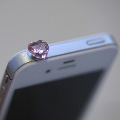 Kawaii pink heart rhinestone iphone earphone plug/dust plug - cellphone headphone handmade decorations