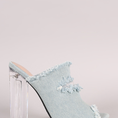 Frayed denim mule heel - Thumbnail 2