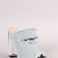 Frayed Denim Mule Heel - Thumbnail 1