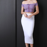 Lace Up Bardot Crop Top - Thumbnail 4