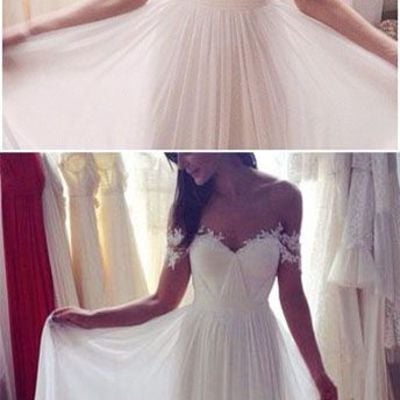 Off shoulder white wedding dress ,sexy wedding dress,backless prom dresses,pretty prom dress