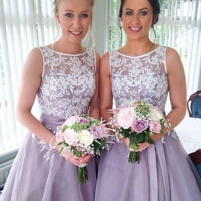 Beautiful a-line round neck knee-length bridesmaid dress with lace