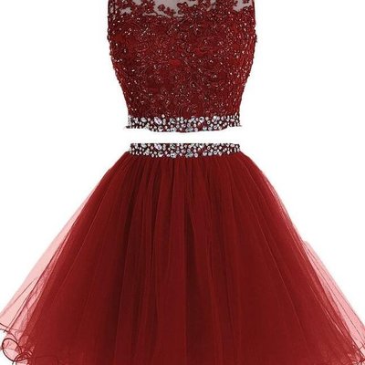 Sexy 2 piece tulle homecoming dresses with appliques beaded 2k17 - Thumbnail 5