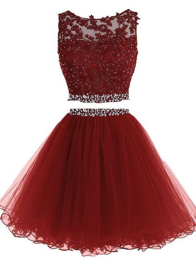 Sexy 2 Piece Tulle Homecoming Dresses with Appliques Beaded 2k17