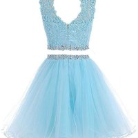 Sexy 2 Piece Tulle Homecoming Dresses with Appliques Beaded 2k17 - Thumbnail 1