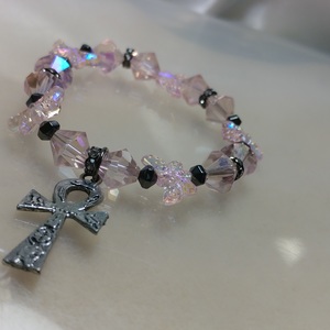 Glass Crystal Hematite Ankh Bracelet 