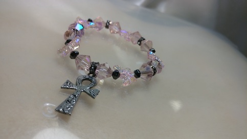 Glass Crystal Hematite Ankh Bracelet 