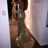 Open Back Mermaid Sequin Lace Prom Dresses Floor Length Women Party Dresses - Thumbnail 1