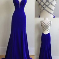 Royal Blue Chiffon Prom Dresses Floor Length Women Dresses - Thumbnail 1