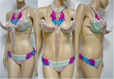 Pastel Unicorn Princess Diamond Samba Cage Bra with Bottom Cosplay Dance Costume Rave Bra Halloween Burlesque Show Girl