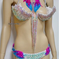 Pastel Unicorn Princess Diamond Samba Cage Bra with Bottom Cosplay Dance Costume Rave Bra Halloween Burlesque Show Girl - Thumbnail 3