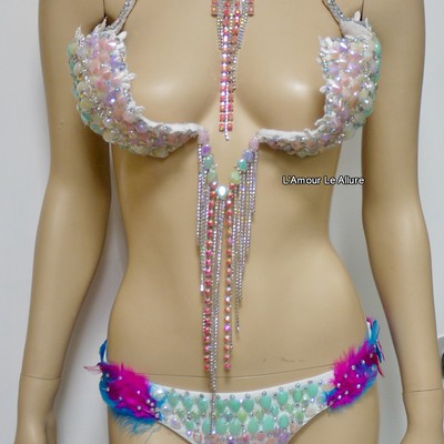 Pastel unicorn princess diamond samba cage bra with bottom cosplay dance costume rave bra halloween burlesque show girl