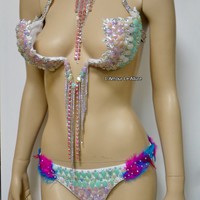 Pastel Unicorn Princess Diamond Samba Cage Bra with Bottom Cosplay Dance Costume Rave Bra Halloween Burlesque Show Girl - Thumbnail 1