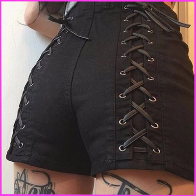 Free shipping black back lace up shorts - Thumbnail 5