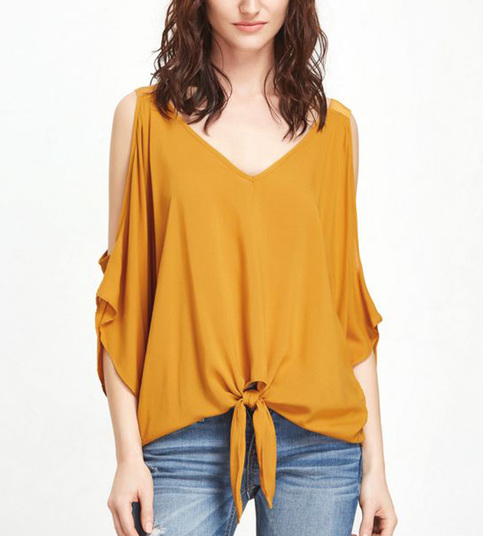Front Tie Cold Shoulder Blouse~2 colors