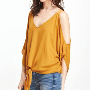 Front Tie Cold Shoulder Blouse~2 colors - Thumbnail 1