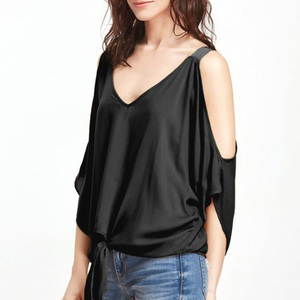 Front Tie Cold Shoulder Blouse~2 colors - Thumbnail 4