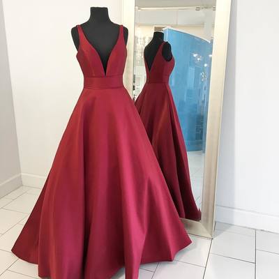 Simple a-line v neck prom dress , long prom dress ball gown