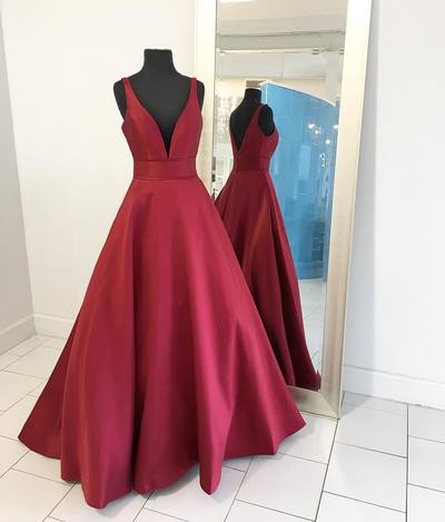 Simple A-line V Neck Prom Dress , Long Prom Dress Ball Gown
