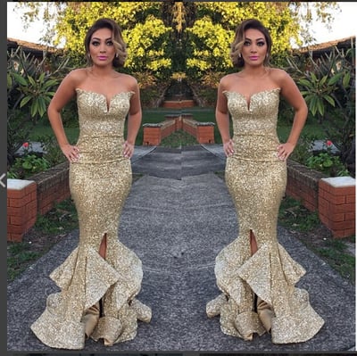 Strapless Gorgeous Mermaid Long Sequins Prom Dress with Side Slit