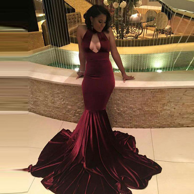 Sexy Burgundy Prom Dress ,Sleeveless Mermaid Evening Gowns