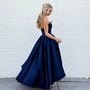 Beautiful Tea Length Blue Strapless Party Dress,Satin Prom Dress With High Low Skirt-2