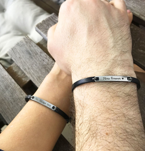 Always and Forever Couple Leather Bracelet His and Her Leather Anniversary For Her Personalized Matching Jewelry Boyfriend Girlfriend Gift