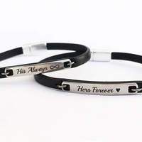 Always and Forever Couple Leather Bracelet His and Her Leather Anniversary For Her Personalized Matching Jewelry Boyfriend Girlfriend Gift - Thumbnail 2
