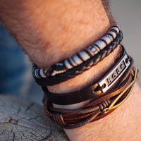 Leather bracelet men Faith Bracelet  Christian Leather Bracelet Rustic Bracelet Mens Jewelry Gift for Him Fish symbol bracelet Christian - Thumbnail 2