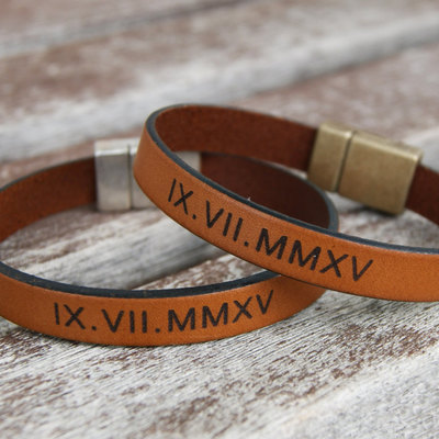 Anniversary gift couples gift set engagement gift personalized couples leather bracelet roman numeral bracelet matching bracelets couples