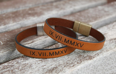 Anniversary Gift Couples gift Set Engagement Gift Personalized Couples Leather Bracelet Roman Numeral Bracelet Matching Bracelets Couples