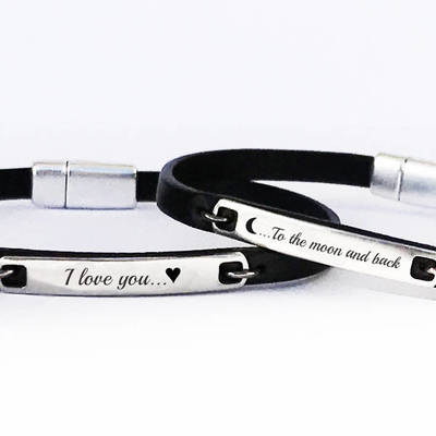 I love you to the moon & back couples matching leather bracelets his and her bracelets personalized gift for couple wedding anniversary gift