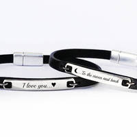 I Love You to the Moon & Back Couples Matching Leather Bracelets His and Her Bracelets Personalized Gift For Couple Wedding Anniversary Gift - Thumbnail 4