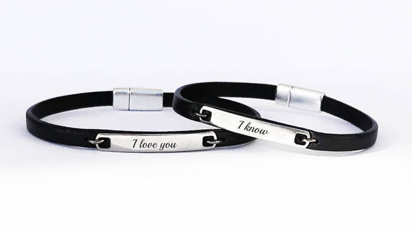 I love you I know Set of 2 Leather Bracelets His and Her Leather Anniversary For Her Personalized Matching Jewelry Star Wars Inspired Gift