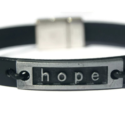 Christian leather bracelet, hope bracelet, men&#39;s leather bracelet - black wristband leather cuff - inspirational jewelry, mens gift
